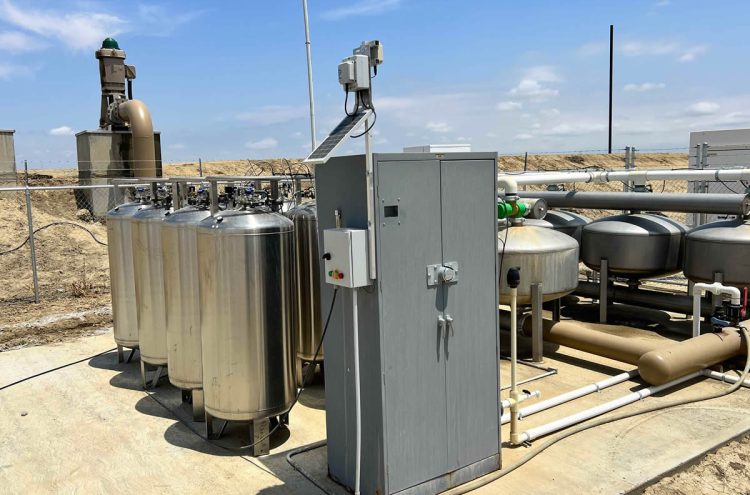 Eco2Mix pH control system with multiple CO2 tanks at a farm, used for optimizing water pH levels for irrigation